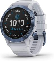 Garmin fenix 6 Pro Solar, Multisport GPS Watch, Mineral Blue with White Band