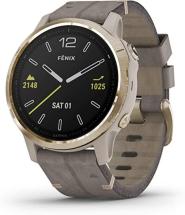 Garmin fenix 6S Sapphire, Premium Multisport GPS Watch, Light Gold with Gray Leather Band