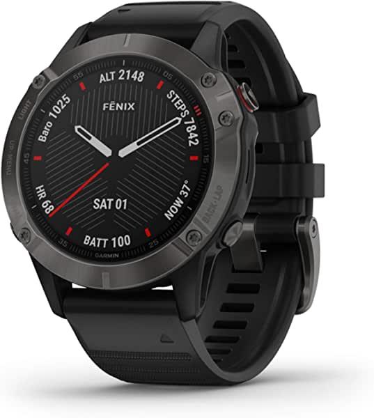 Garmin fenix 6 Sapphire, Premium Multisport GPS Watch, Carbon Gray DLC with Black Band