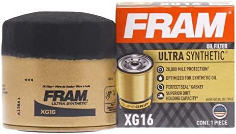 Fram Ultra Synthetic Automotive Replacement Oil Filter, XG16 with SureGrip