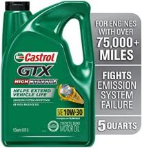 Castrol GTX High Mileage 10W-30 Synthetic Blend Motor Oil, 5 Quarts