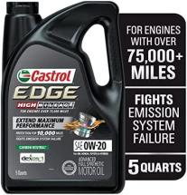 Castrol EDGE High Mileage 0W-20 Advanced Full Synthetic Motor Oil, 5 Quarts