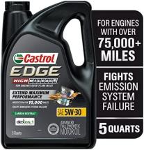 Castrol 03128C Edge High Mileage 5W-30 Advanced Full Synthetic Motor Oil, 5 Quart