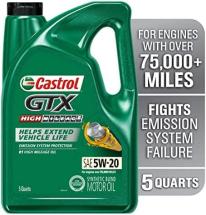 Castrol GTX High Mileage 5W-20 Synthetic Blend Motor Oil, 5 Quarts