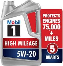 Mobil 1 High Mileage Full Synthetic Motor Oil 5W-20, 5 Quart