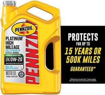 Pennzoil Platinum High Mileage Full Synthetic 0W-20 Motor Oil for Vehicles Over 75K Miles (5-Quart)