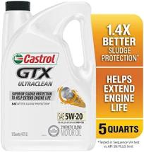 Castrol GTX Ultraclean 5W-20 Synthetic Blend Motor Oil, 5 Quarts