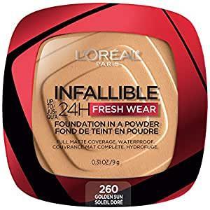 L'Oreal Paris Makeup Infallible Fresh Wear Foundation in a Powder, Waterproof, Golden Sun, 0.31 oz.