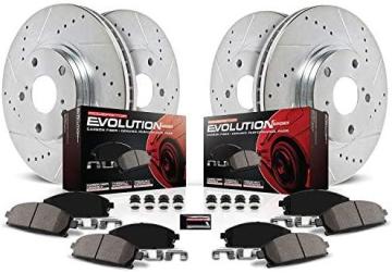 PowerStop K5871 Front and Rear Z23 Carbon Fiber Brake Pads with Drilled & Slotted Brake Rotors Kit