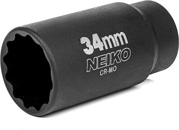 Neiko 02525A 34mm Socket, 1/2” Drive Deep Impact Socket, 12 Point, Axle Shaft Nut Remover