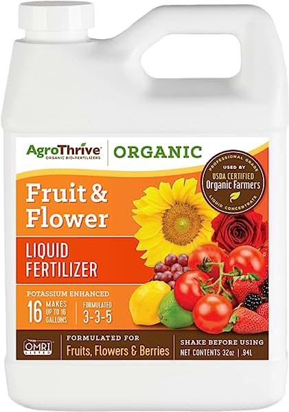 AgroThrive Fruit and Flower Organic Liquid Fertilizer - 3-3-5 NPK