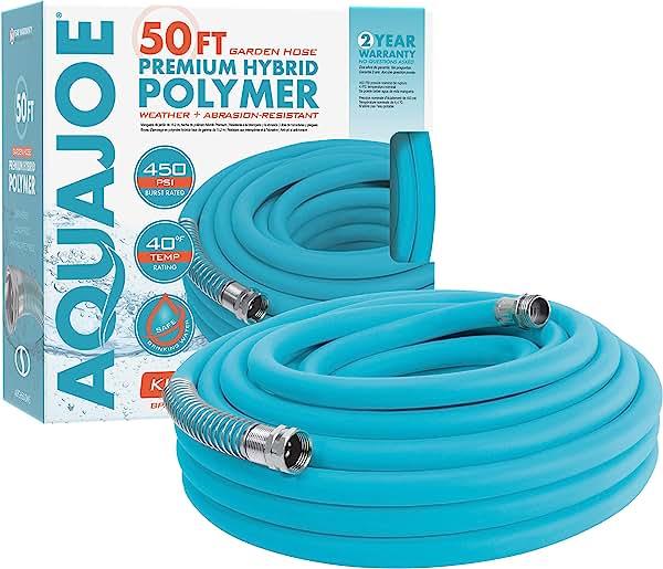 Aqua Joe AJPGH50-DWS 5/8 in 50 Ft. Hybrid Polymer Flex Kink Free Hose, Blue
