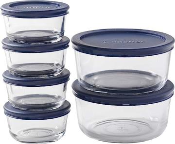 Anchor Hocking Round Food Storage Containers with Blue SnugFit Lids, 12-piece