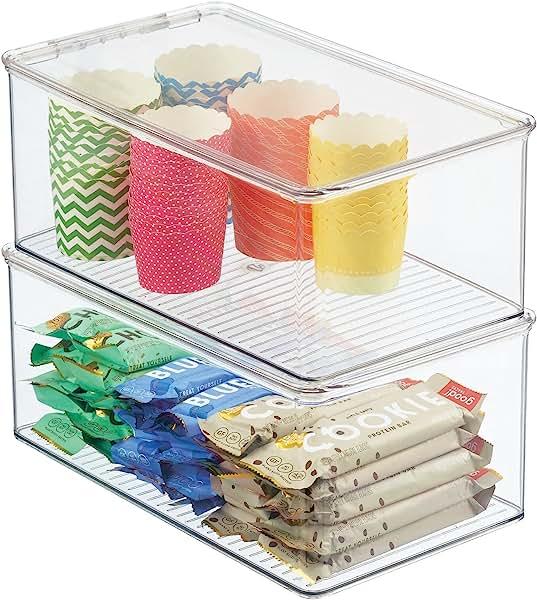 mDesign Plastic Kitchen Pantry/Fridge Organizer Box Container, Lumiere Collection, 2 Pack, Clear