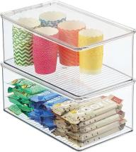 mDesign Plastic Kitchen Pantry/Fridge Organizer Box Container, Lumiere Collection, 2 Pack, Clear
