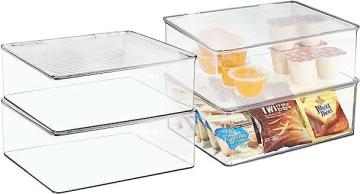 mDesign Plastic Kitchen Pantry and Fridge Storage Organizer Box Containers, Ligne Collection, Clear