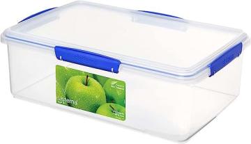 Sistema Large Food Storage Container with Lid for Lunch, Meal Prep, and Leftovers, 236oz, Clear/Blue