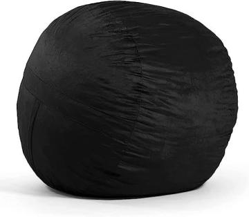 Big Joe Fuf Large Foam Filled Bean Bag Chair with Removable Cover, Black Plush, 4ft Big