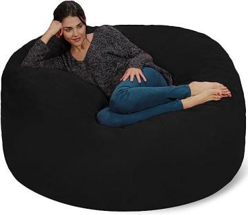 Chill Sack Bean Bag Chair: Giant 5' Memory Foam Furniture Bean Bag - Black