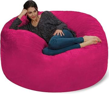 Chill Sack Bean Bag Chair: Giant 5' Memory Foam Furniture Bean Bag - Pink