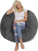 Chill Sack Bean Bag Chair: Giant 4' Memory Foam Furniture Bean Bag - Grey Pebble