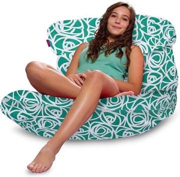 Posh Creations Structured Comfy Bean Bag Chair, Laguna Lounger, Canvas - Roses Mint