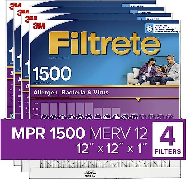 Filtrete 12x12x1 Air Filter, MPR 1500, MERV 12