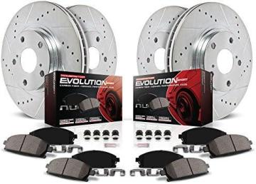 PowerStop K1302 Front and Rear Z23 Carbon Fiber Brake Pads with Drilled & Slotted Brake Rotors Kit