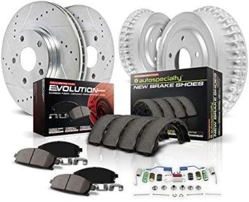PowerStop K15263DK Front and Rear Z23 Carbon Fiber Brake Pads with Drilled & Slotted Brake Drums Kit