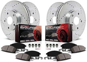 PowerStop K7873 Front and Rear Z23 Carbon Fiber Brake Pads with Drilled & Slotted Brake Rotors Kit
