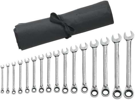 Apex GearWrench 16 Pc. 12 Pt. Reversible Ratcheting Combination Wrench Set with Tool Roll, Metric
