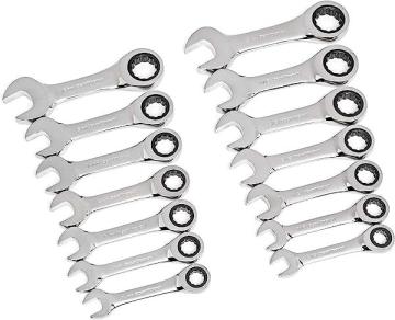 Apex GearWrench 14 Pc. 12 Point Stubby Ratcheting SAE/Metric Combination Wrench Set - 85206