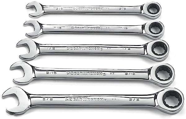 Apex GearWrench 5 Pc. 12 Pt. Ratcheting Combination Wrench Set, SAE - 93005